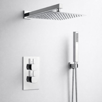 Billtix 2 Way Square Concealed Thermostatic Mixer Shower With 2 Dial ,twin HeadValve And Handheld Rainfall Shower MixerChrome from B&Q