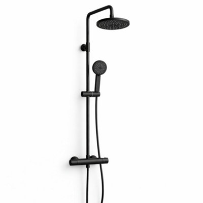 Billtix Thermostatic Bar Shower Mixer SetTwin Head Rainfall Shower System3-Mode HandheldAdjustable Riser RailBlack from B&Q