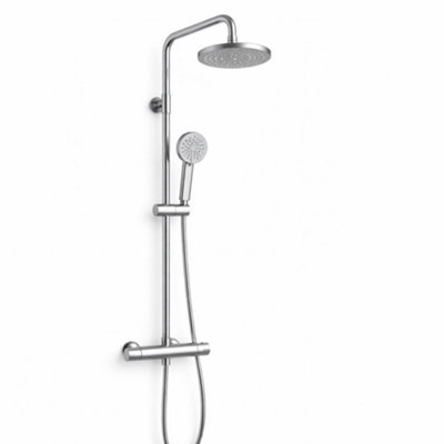 Billtix Thermostatic Bar Shower Mixer SetTwin Head Rainfall Shower System3-Mode HandheldAdjustable Riser RailChrome from B&Q
