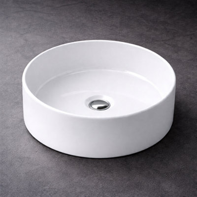 Billtix Bathroom Sink Round Ceramic Basin Countertop Wash Basin Vessel Sink Cloakroom Vanity Basin Gloss White 352mm from B&Q