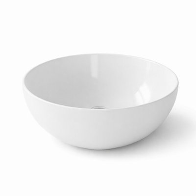 Billtix 410mm Round Countertop Basin White Ceramic Vessel Sink Cloakroom Bathroom Wash Bowl Modern 150mm Depth from B&Q