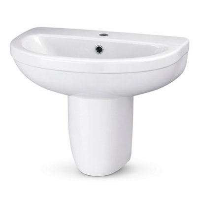 Billtix 555mm Wall Hung Basin With Semi Pedestal White Ceramic Sink 1 Tap Hole Modern Bathroom Cloakroom Wash Basin from B&Q