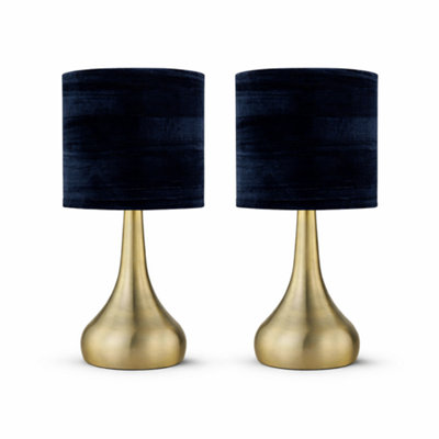 Billtix Set Of 2 Touch Table Lamps Blue Bedside Lamps With Fabric Shade 3 Stage Dimmable Modern Bedroom Lighting from B&Q