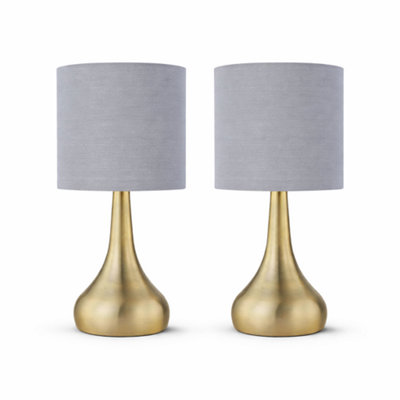 Billtix Set Of 2 Touch Table Lamps Grey Bedside Lamps With Fabric Shade 3 Stage Dimmable Modern Home Lighting from B&Q