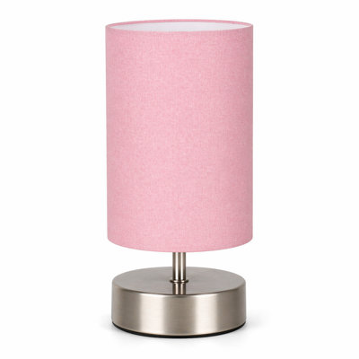 Billtix Pink Bedside Touch Table Lamp Dimmable Led Desk Light Fabric Shade Chrome Base Modern Bedroom Night Light Living Room Stud from B&Q