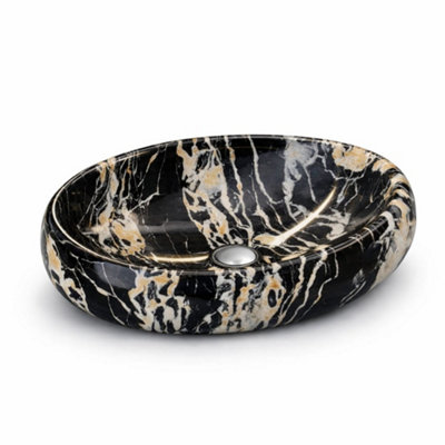 Billtix Vanity Cloakroom Wash Bowl Luxury Oval Marble Effect Ceramic Countertop Basin Bathroom Vessel Sink With Drain from B&Q