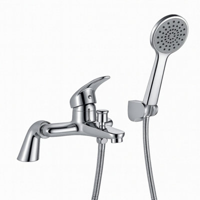 B&Q -  Chrome Bath Mixer Tap With Handheld ShowerDeck-Mounted Waterfall Tub Filler