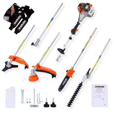 Eskde 5 In 1 Petrol Garden Mult Tool 52Cc 2 Stroke Strimmer Brush Cutter Hedge Trimmer Chainsaw Extension Pole Double Harness from B&Q