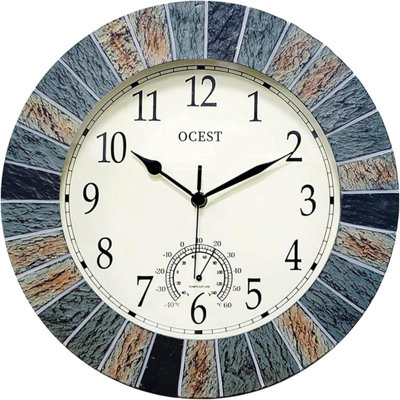 Ocest 13 Inch Garden Clocks Outdoor WaterproofLarge Retro Wall Clock With Thermometer Battery Operated Non Ticking Decorative from B&Q