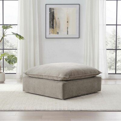 B&Q Aiden & Ivy Sereen Beige Fabric Ottoman - Modular Footstool With Feather Blend Cushion, Rds Foam Seat, Luxury Upholstered Design