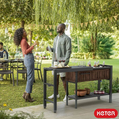 Keter Rosewood Expandable Garden Hosting Station Outdoor Bar Cart With Pull-Out ExtensionHpl Prep Surface & Drink Storage from B&Q