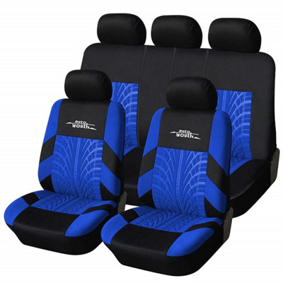 Autoyouth Car Seat Covers Universal Fit Full Set Protectors Tire Tracks Accessories9 PcsBlue from B&Q