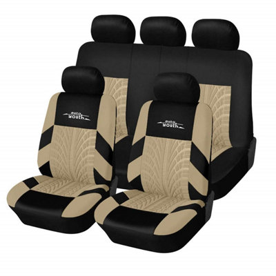 Autoyouth Car Seat Covers Universal Fit Full Set Protectors Tire Tracks Accessories9 PcsBeige from B&Q
