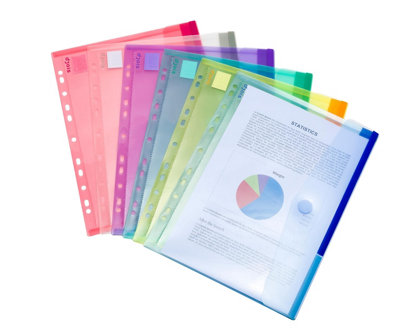 Joes Tarifold A4 Punched Plastic Wallets/envelopes/folders/poly Pockets For Ringbinder (With Scratch Closure)12 Pcs In Assorted from B&Q