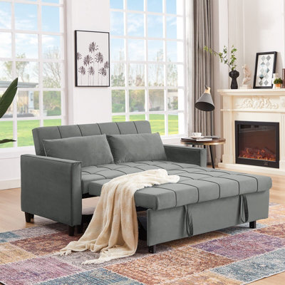  - Sofa Bed DoubleConvertible 3 In 1 Pull Out Velvet Sofa Bed2 Seater Guest Bed SetteeMax Load 300LbsGray