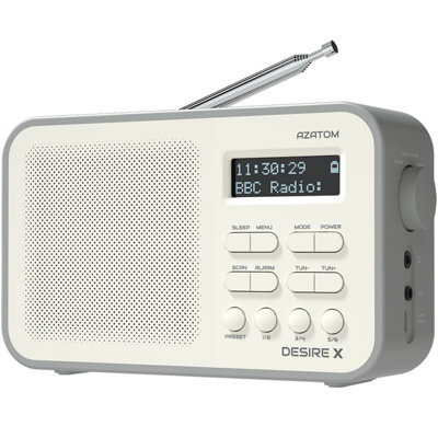 Azatom Desire X Dab / Dab+ Radio Mains & BatteryBluetoothAlarmsFast Presets (Grey) from B&Q