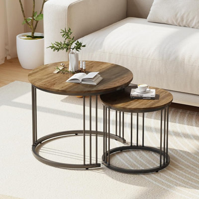B&Q -  Stylish Round Coffee Tables 2 Set Nesting Tables With Metal Frame For Living Room Bedroom Balcony Side Table End Table