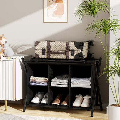 Huhote Stylish Metal Luggage Rack With 6 Cube Storage Shelves For Bedroom Hotel Suitcase Luggage Travel Chest Storage Stand from B&Q