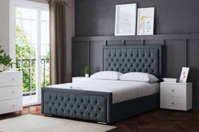 DS Living Allegra Upholstered Steel Panel Bed With Headboard Single from B&Q
