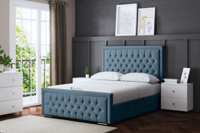 DS Living Allegra Upholstered Blue Panel Bed With Headboard Single from B&Q