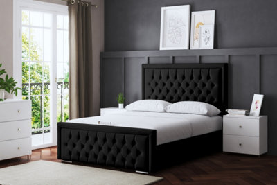 DS Living Allegra Upholstered Black Panel Bed With Headboard Single from B&Q