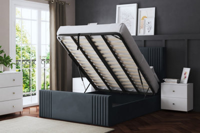 B&Q -  Elara Winged Steel Panel Bed With Headboard And Ottoman Base Storage Double