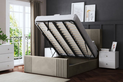 DS Living Elara Winged Beige Panel Bed With Headboard And Ottoman Base Storage Super King from B&Q
