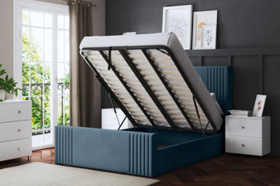 DS Living Elara Winged Blue Panel Bed With Headboard And Ottoman Base Storage Super King from B&Q