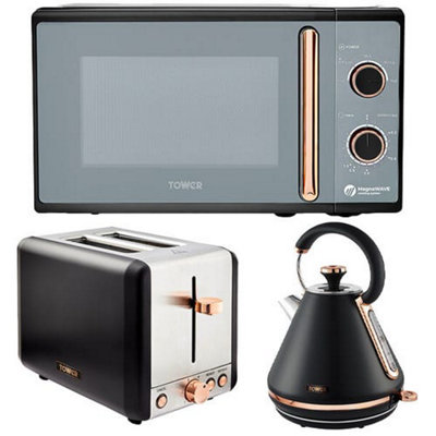 Tower Cavaletto Black 1.7L Pyramid Kettle2 Slice Toaster & 20L Microwave Set from B&Q