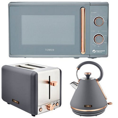 Tower Cavaletto Grey 1.7L Pyramid Kettle2 Slice Toaster & 20L Microwave Set from B&Q