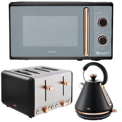 Tower Cavaletto Black 1.7L Pyramid Kettle4 Slice Toaster & 20L Microwave Set from B&Q