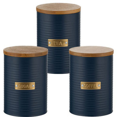 Typhoon Otto Navy Tea, Coffee & Sugar Storage Canisters Gold