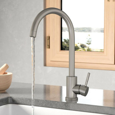 UK Homeliving Uk Home Living Avalon Icon Brushed Stainless Steel Kitchen Mixer Tap from B&Q