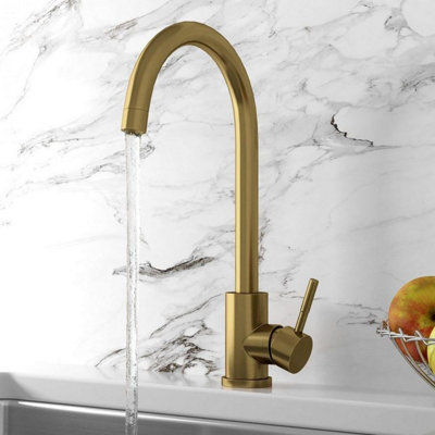 UK Homeliving Uk Home Living Avalon Icon Brushed Brass Kitchen Mixer Tap from B&Q