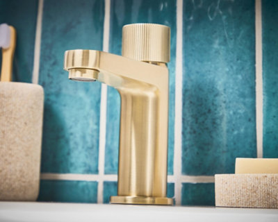 UK Homeliving Uk Home Living Avalon Koko Mono Basin Tap Brushed Brass from B&Q