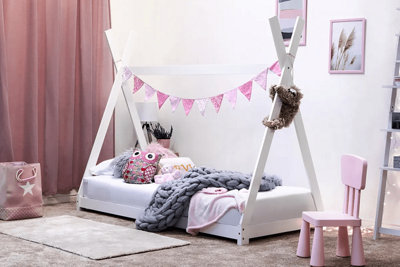 Products Kids White Wooden Teepee Tent Bed Frame Single 3Ft