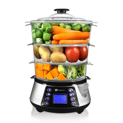 PureMate 800W Digital 3 Tier Electric Food Steamer With Rice Bowl