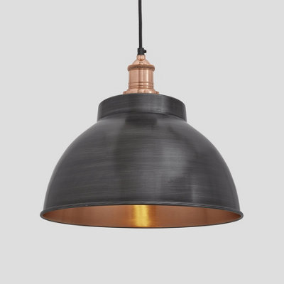 Industville Brooklyn Dome Pendant13 InchPewter & CopperCopper Holder from B&Q