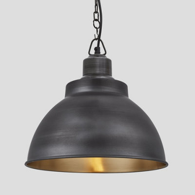 Industville Brooklyn Dome Pendant, 13 Inch, Pewter & Brass, Pewter Chain Holder Black