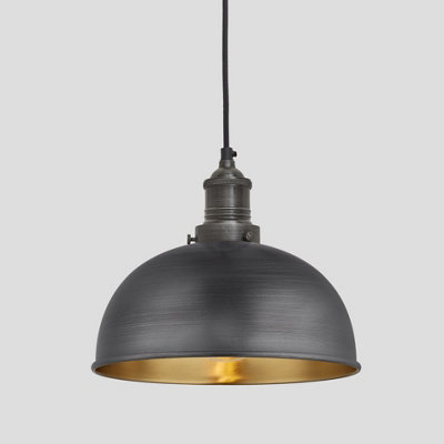 Industville Brooklyn Dome Pendant8 InchPewter & BrassPewter Holder from B&Q