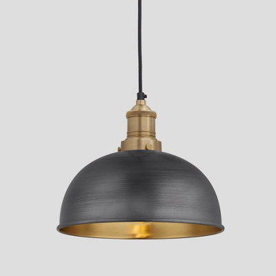 B&Q -  Brooklyn Dome Pendant8 InchPewter & BrassBrass Holder