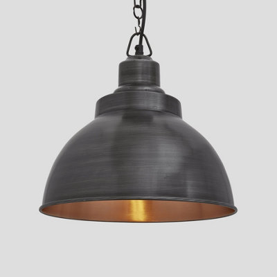 Industville Brooklyn Dome Pendant, 13 Inch, Pewter & Copper, Pewter Chain Holder Black