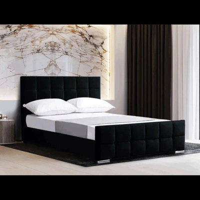 Stratus Interiors Malta Cubed Upholstered Bed Frame Plush VelvetAdd Professional Assembly & Delivery- DoubleGas Lift Ottoman Storage Type from B&Q