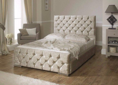 Stratus Interiors Florida Diamond Pattern Upholstered Bed In Soft Plush Velvet-Add  King-Gas Lift Ottoman Storage from B&Q