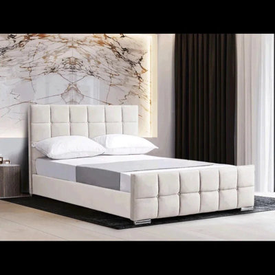 Stratus Interiors Malta Cubed Upholstered Bed Frame Plush VelvetDoorstep Delivery Only No AssemblySuper KingGas Lift Ottoman Storage Type from B&Q