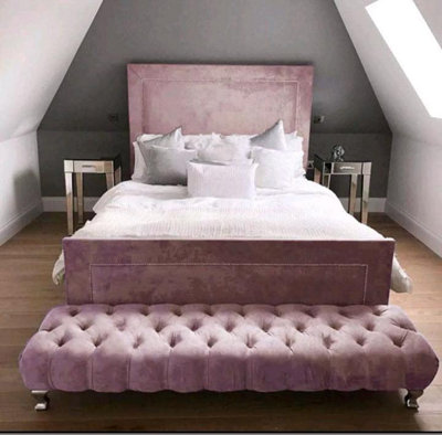 Stratus Interiors Calvin Velvet Upholstered Studded Bed FrameDoorstep Delivery Only No AssemblySmall DoubleGas Lift Ottoman Storage Type from B&Q