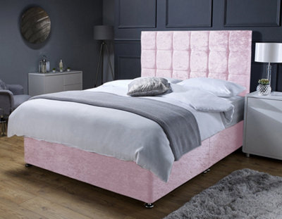 Stratus Interiors Childrens Divan Bed Set With Drawer Cubed Headboard Pink Blue VelvetDoorstep Delivery Only No AssemblyKing4 Drawer from B&Q