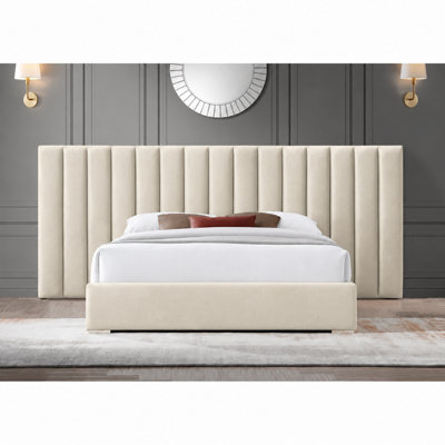 Stratus Interiors Unisex Beige Raphael Extra Wide Luxury Upholstered Panel Bed - No Storage - Mink In | : Single - Image 2