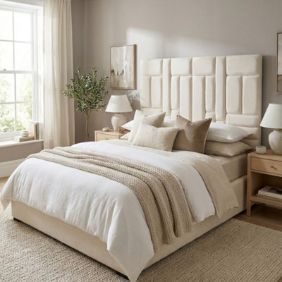 Stratus Interiors Matrix Geometric Art Deco Tall Paneled Wide Bed FrameAdd Professional Assembly & Delivery- DoubleGas Lift Ottoman Storage from B&Q