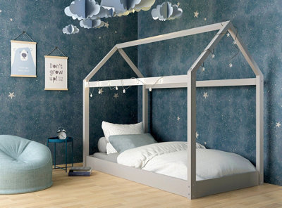 Stratus Interiors Hickory House Bed Kids Wooden House Style Canopy Single BedGreyDoorstep Delivery Only No Assembly from B&Q